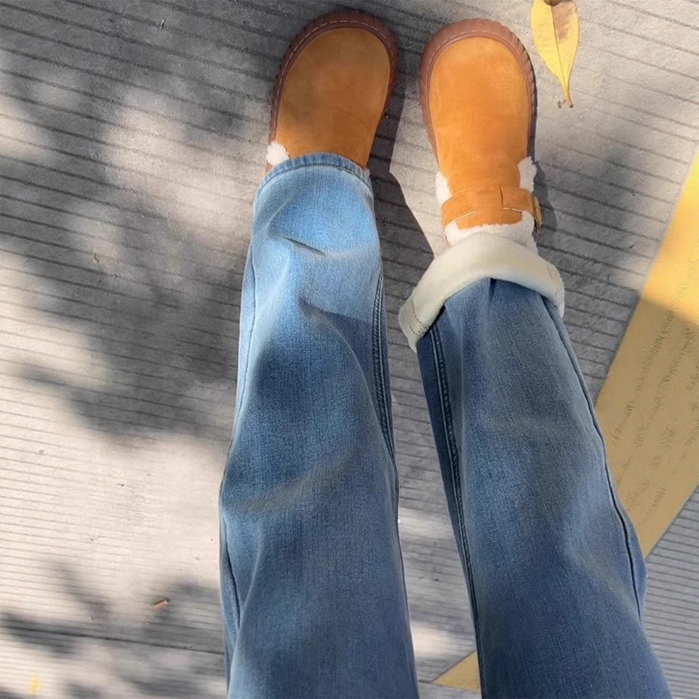 小个子加绒加厚阔腿牛仔裤女2025秋冬新款大码宽松显瘦窄版直筒裤