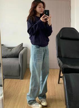 高个子175加长早春新品直筒阔腿牛仔裤女高腰宽松百搭显瘦拖地裤