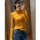 别致绝美姜黄色半高领不规则长袖 高级感打底衫 毛衣针织衫 女秋冬款
