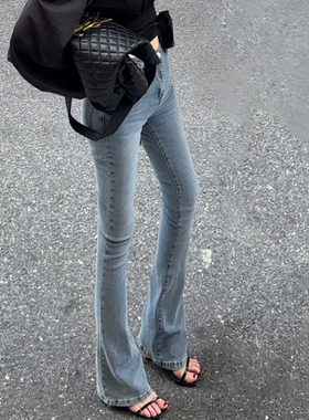 175高个子加长浅蓝色辣妹微喇叭牛仔裤女春秋弹力修身显瘦马蹄裤