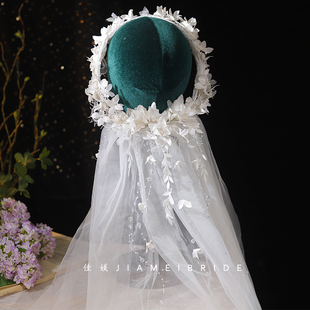 森系创意重工铃兰花流苏发圈新娘头纱结婚外景影楼拍照婚纱配饰