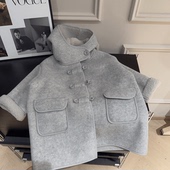 呢大衣男女同款 冬季 毛呢外套韩版 加绒加厚纯色连帽中长款 新款