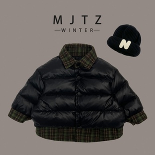 潮酷假两件设计加厚保暖男童女童 时尚 儿童宝宝羽绒服2024冬季 新款