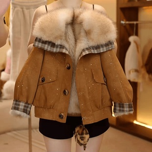 时尚 加绒加厚皮衣外套大翻领轻奢风女童宝宝童装 外套潮 新款 冬季