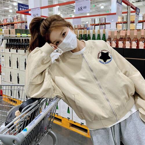 春秋季美式复古棒球服外套女夹克