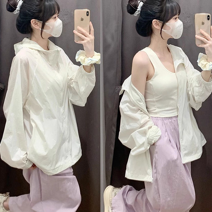 冰丝防晒衣女夏季新款薄款透气连帽开衫防紫外线运动外套防晒服潮