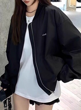 美式复古冲锋衣外套女春秋新款宽松休闲百搭工装夹克棒球服上衣潮