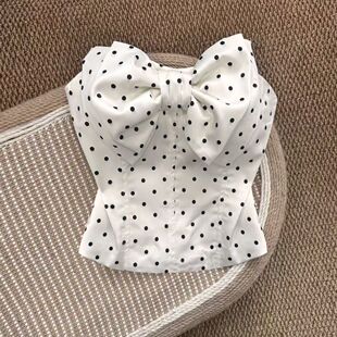 法式 显瘦高级感甜辣妹甜美上衣 蝴蝶结波点抹胸背心女外穿小众修身