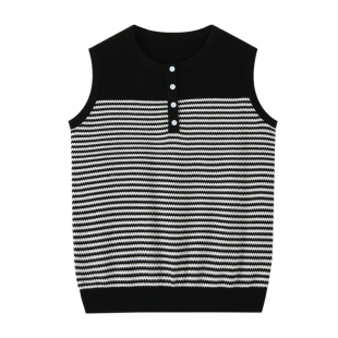 黑白条纹无袖 撞色上衣 针织T恤女配大衣内搭背心慵懒通勤极简毛衫