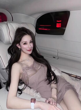 花三三同款*顶美穿搭*藕紫色镂空蕾丝吊带露背超短连衣裙辣妹裙子