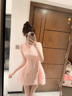 JYINLOVE原创拉链粉色修身优雅收腰连衣裙