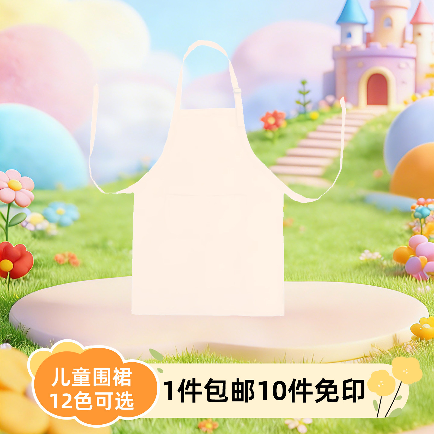 白色儿童围裙定做小孩厨师服绘画罩衣幼儿园美术广告定制印字logo