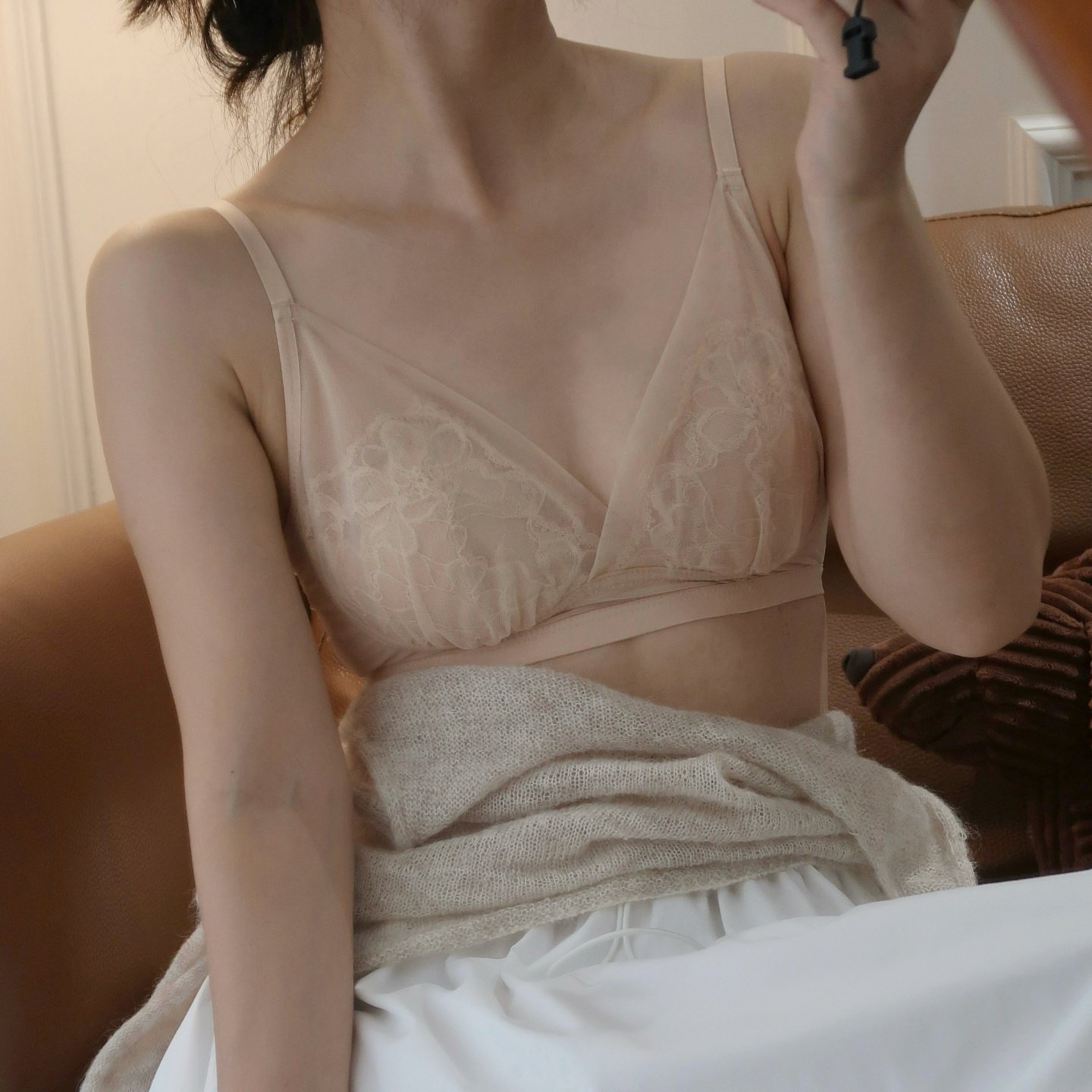 100%桑蚕丝罩杯法式深v无钢圈薄微聚拢内衣无胶水透气真丝文胸罩