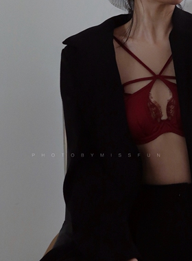 爱己法式高级性感蕾丝缎面文胸套装女红内搭黑色超薄聚拢内衣内搭