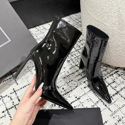 银戈玛气质短靴粗跟金属时装靴