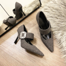 女细跟小方头名媛御姐气质百搭水钻浅口单鞋 jc秋冬新款 呢子高跟鞋