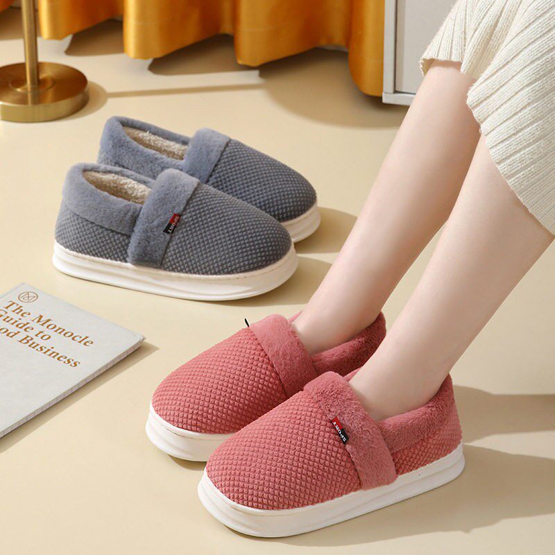 棉拖鞋包跟冬季保暖厚底情侣男女加绒带后跟百搭棉鞋女室内外柔软