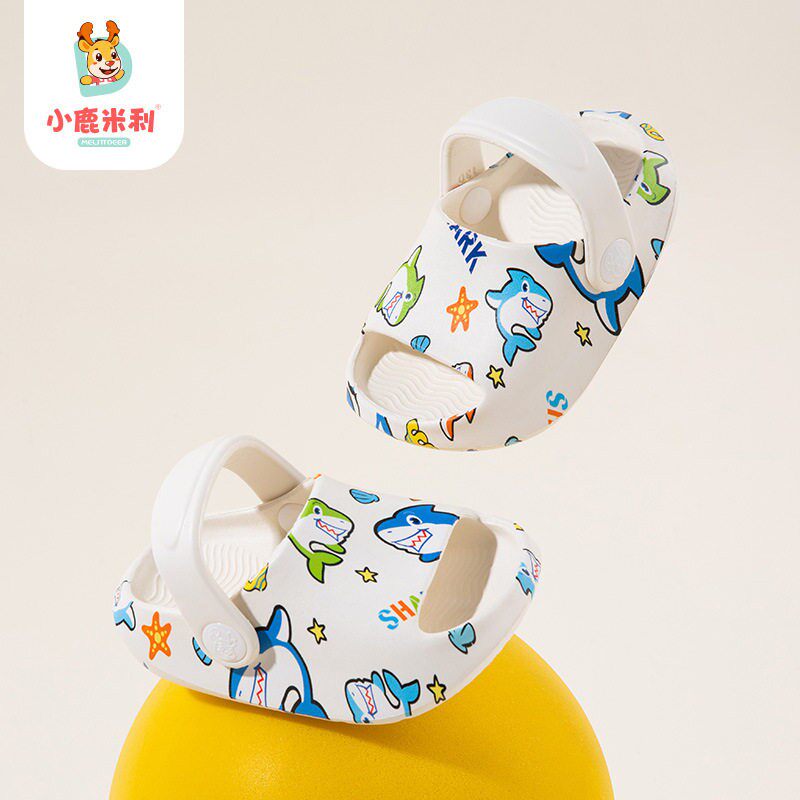 儿童拖鞋夏季新款印花鲨鱼男童宝宝室内外耐磨小童轻便洞洞鞋舒适