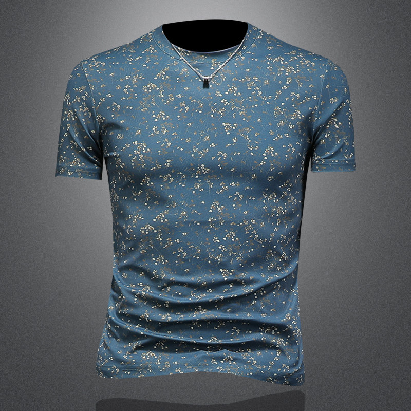 2026夏款花色男士圆领短袖T恤-D252-2970P60镂空图，男装T恤，电商D252