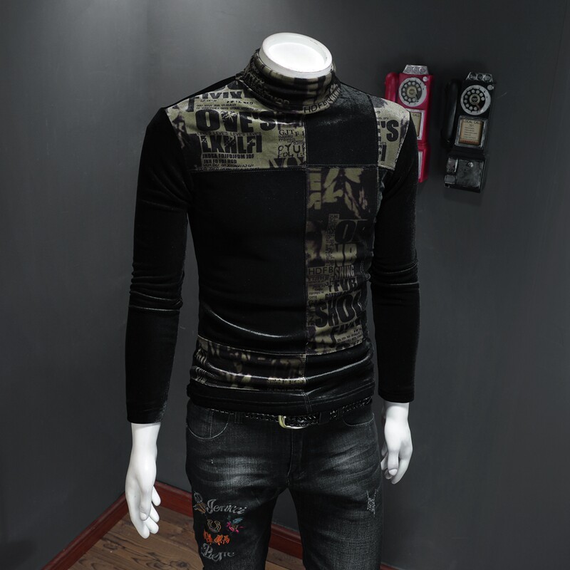 2025冬款韩绒加绒加厚高领打底衫-电商D252-5903P95-假模,男装T恤,电商D252