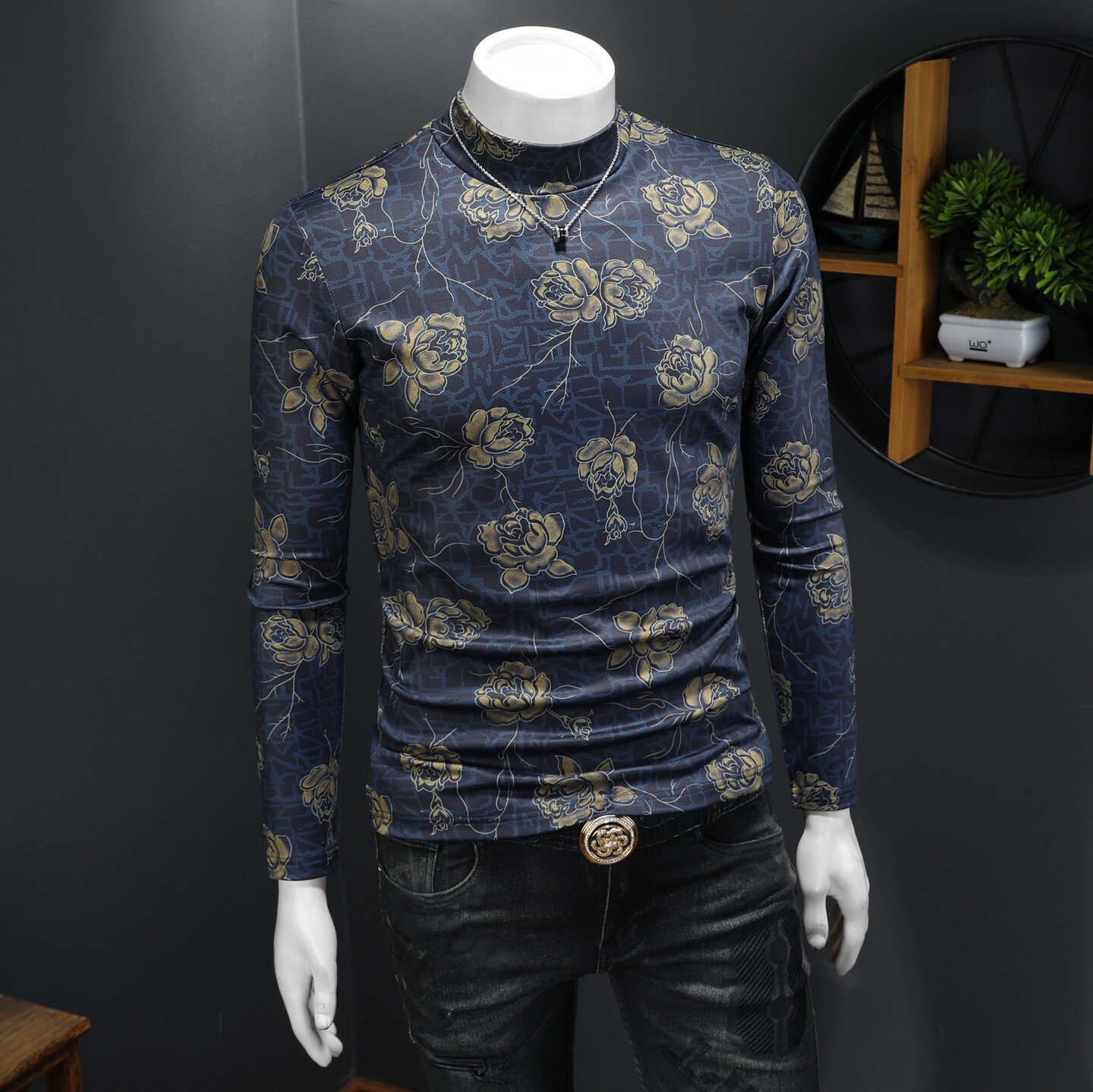 2025冬款花色男士高领打底衫-电商D252-8133P85假模,男装T恤,电商D252