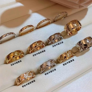 jennie同款钛钢菱格纹戒指女coco cruch轻奢叠戴指环不掉色高级感