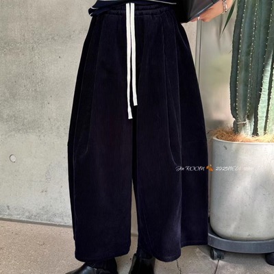 松紧腰梨形身材休闲阔腿裤女