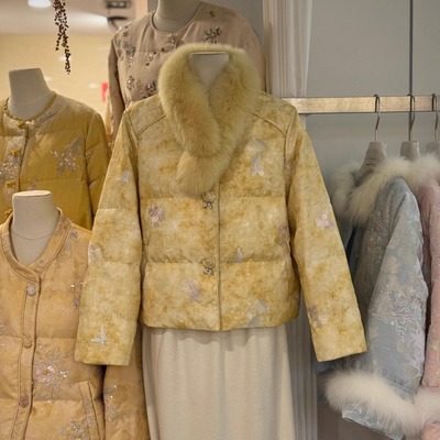 新中式轻国风晕染提花羽绒服女