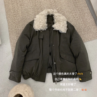 羊羔毛翻领工装风羽绒服女2025年冬季新款90白鸭绒休闲保暖派克服