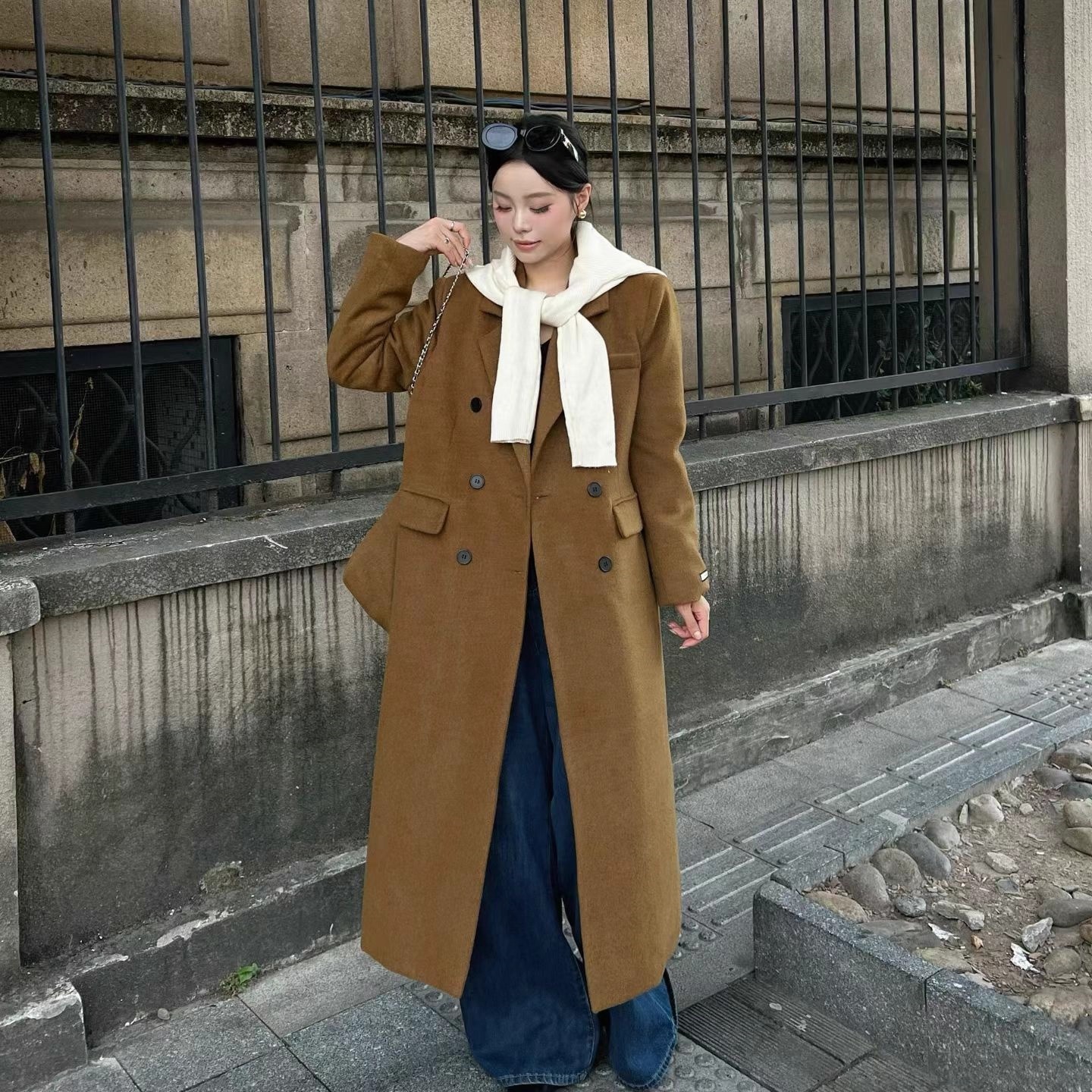 双排扣高级感长款毛呢西装外套