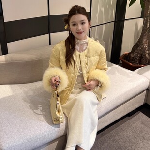 新中式小个子提花国风羽绒服女2025冬季人丝提花圆领小金扣短外套