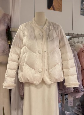 2025新中式冬装复古人丝提花水貂毛拼接小个子轻奢羽绒服女95231
