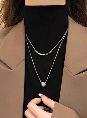 奥特莱斯品牌折扣店撤柜清仓捡漏双层叠戴锆石项链毛衣链女配饰潮