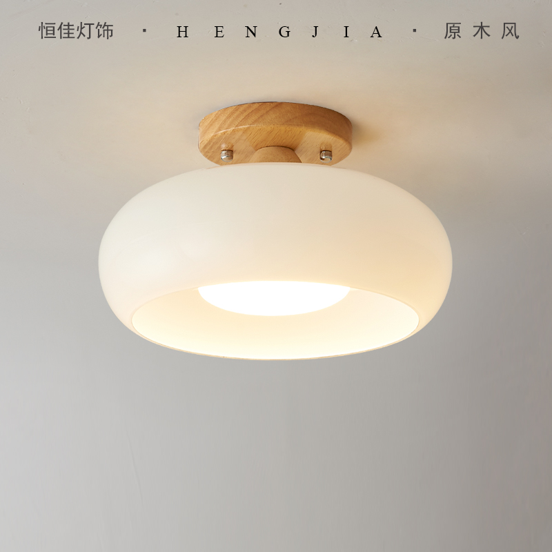 走廊走道灯简约现代奶油风入户玄关灯日式原木吸顶灯衣帽间阳台灯