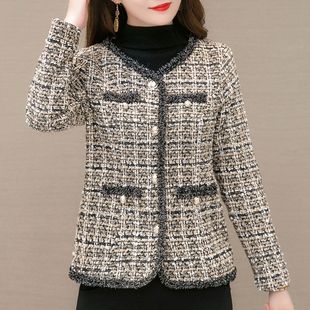 女士外套春秋高档小香风洋气上衣中年女装春季格子小西装时尚妈妈