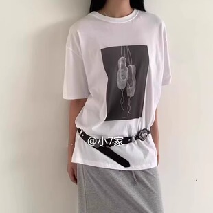 韩国东大门2025夏装新款圆领印花短袖T恤女设计感小众宽松上衣潮