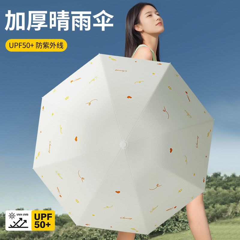 宝迪妮新品8骨三折手开印花黑胶遮阳晴雨两用三折铅笔伞小巧便携