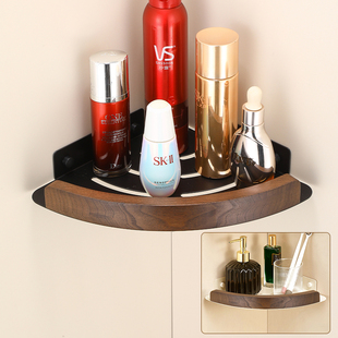 胡桃木浴室置物架免打孔卫生间奶油白洗漱台墙上收纳架洗手间架子