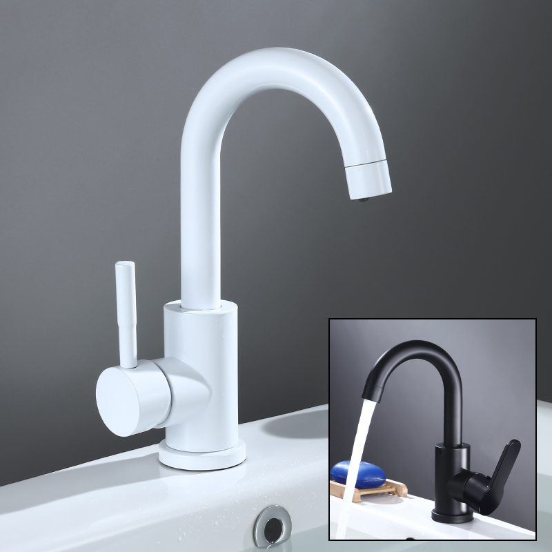 白色冷热可旋转水龙头304不锈钢