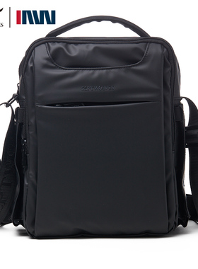 七匹狼单肩包男斜挎包黑色防水布面料多功能休闲双侧袋男士手提包