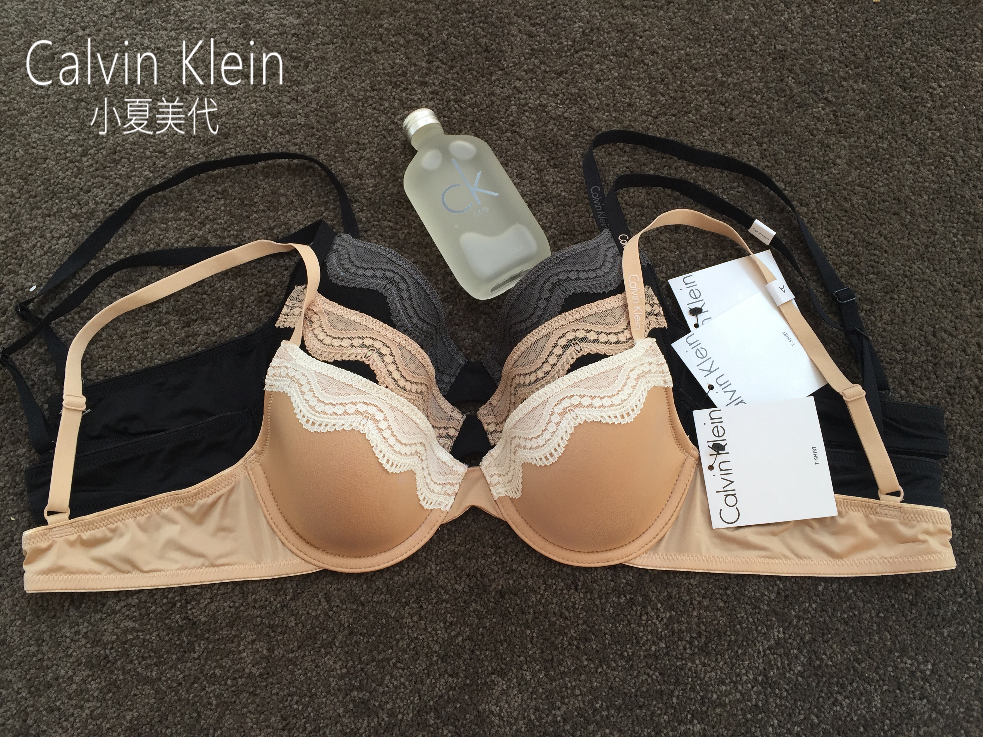 美国正品专柜CK女士式内衣性感蕾丝花边薄款自然型舒适文胸QP1041