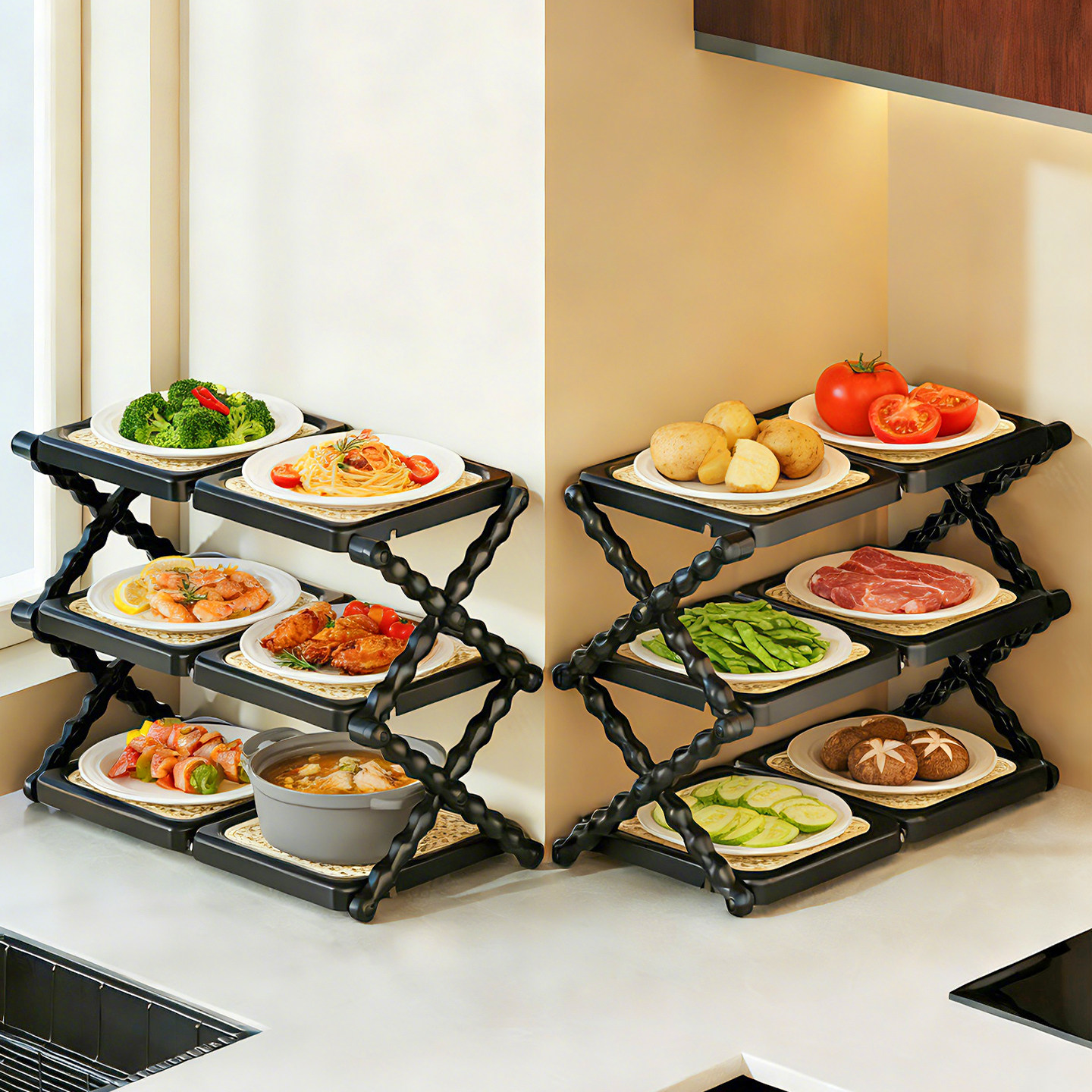 厨房备菜置物架可折叠多层桌台面配菜盘多功能收纳神器火锅食材架,厨房/烹饪用具,配菜/备菜盘,淘宝优惠券,粉丝福利购,淘宝优惠卷