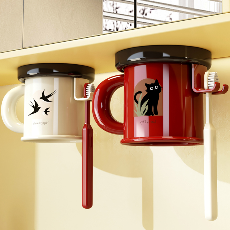 中古风吸盘牙刷置物架漱口杯套装