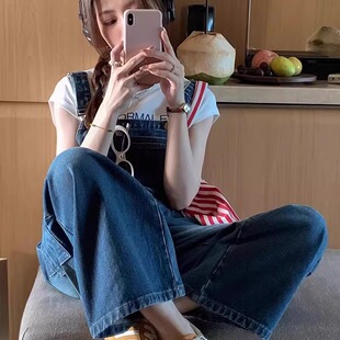 小个子学生牛仔背带裤女2026夏季韩版宽松显瘦大口袋矮个子直筒裤