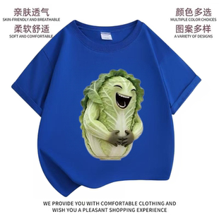 白菜对我笑表情包短袖男童t恤网络热梗抽象猎奇菜狗菜鸡学生衣服