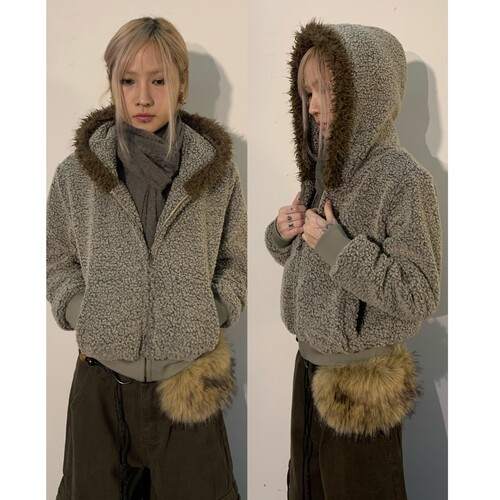 113 Market 2025春季新款韩系复古连帽毛绒外套