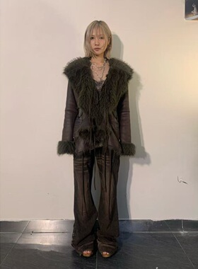 113 Market 25SS秋冬复古毛领保暖设计感皮衣外套