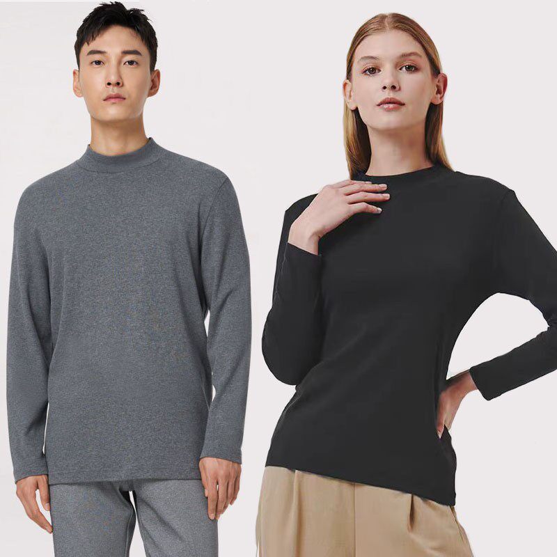 三枪秋衣女纯棉中厚秋冬长袖半高领棉毛衫单件内穿保暖上衣打底衫