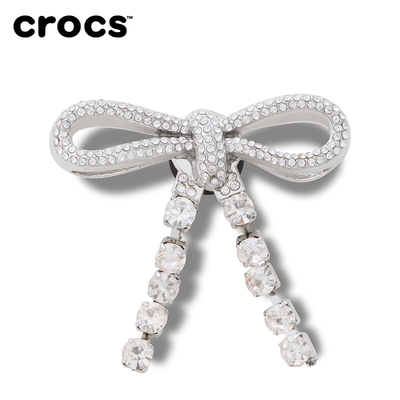 Crocs卡骆驰配饰智必星洞洞鞋鞋花 质感银色宝石蝴蝶结