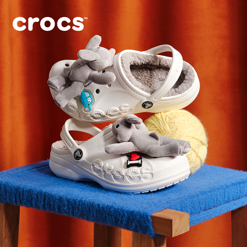 Crocs冬季洞洞鞋儿童加绒棉拖鞋